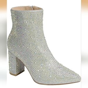 ABSOLEX  POINTED TOE Silver Rhinestone Ankle Boots